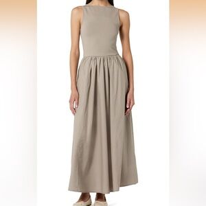 The Drop Mixed Fabric Midi Tank Dress in Khaki